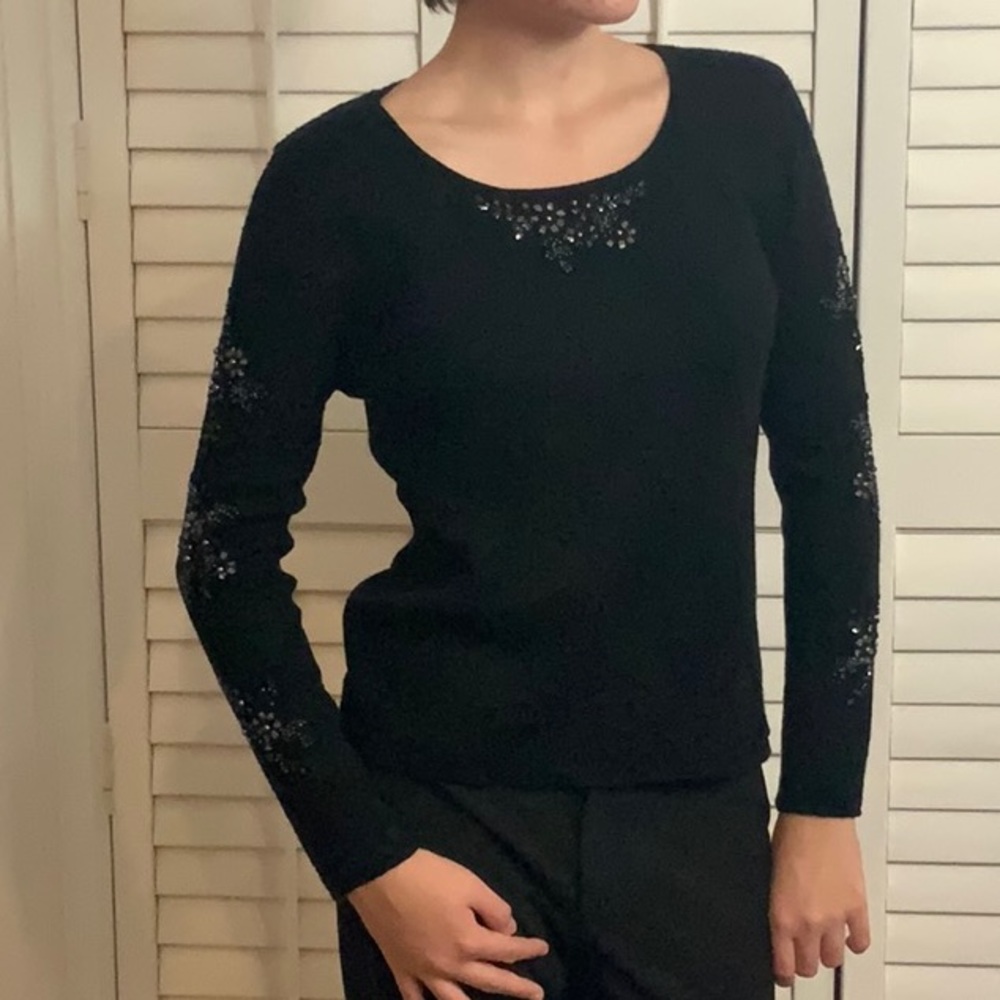 Baluchi Women’s Size Medium/Large Black Beaded wool blend sweater